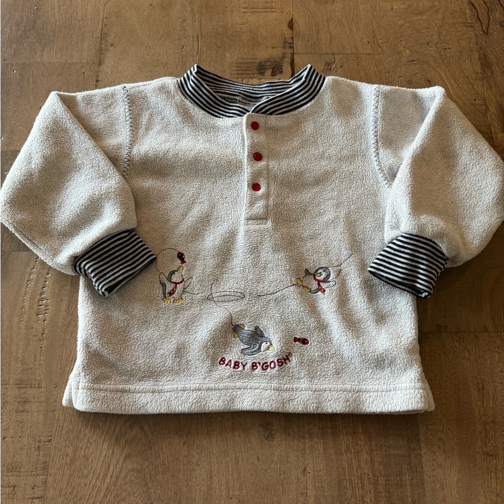 Vintage Baby B'Gosh Cream fleece polar Kids Shirt with Penguin Design 24 months